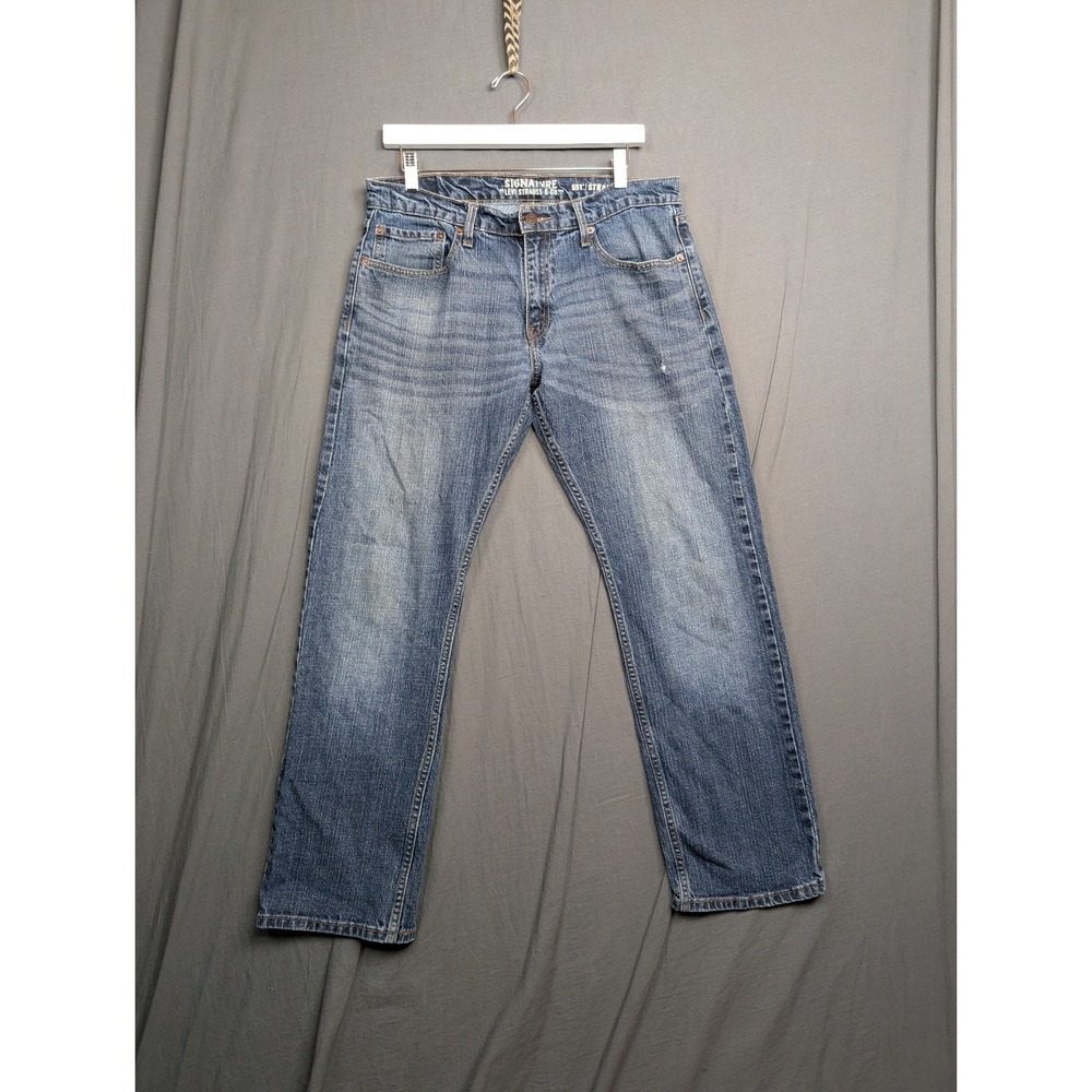 Signature by Levi Strauss & Co. Regular Fit Straight Blue Denim Jeans 34 X 30